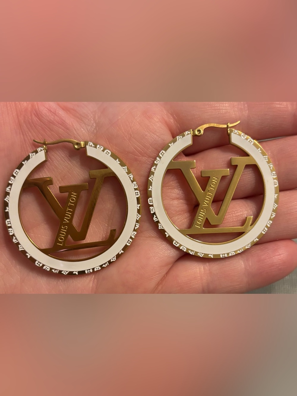 Gold and White Hoop Earrings( Box not included)